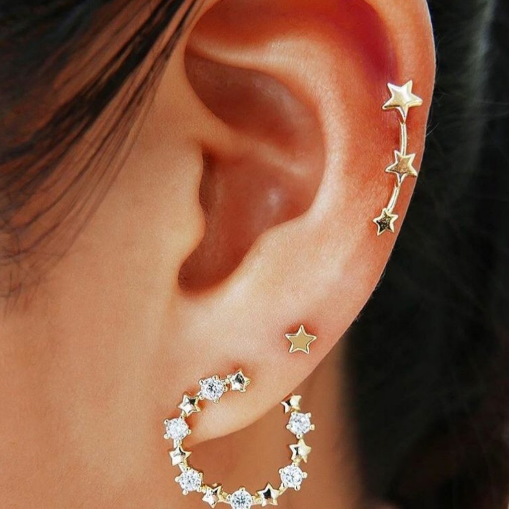 Star Stud And Star Hoop Earrings Set 8$